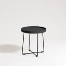 Mesa Lateral Roncalli Coordenada Baixa Redonda Bandeja Aço Carbono Lamina Madeira Elegante