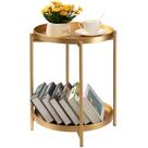 Mesa lateral TeokJ de 2 níveis dobrável de metal redondo dourado com bandeja