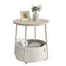 Mesa lateral VASAGLE pequena redonda com cesta de tecido creme