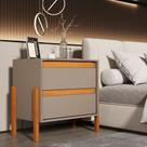 Mesa Lateral Verona para Cama com Duas Gavetas Pés em Madeira Design Moderno Quarto - Cinza/nature