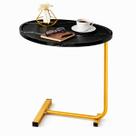 Mesa Lateral Vitino Siena Noir Tampo MDF Oval Marmorizado Base Dourada