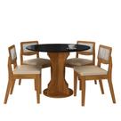 Mesa Linares Com 4 Cadeiras Sextavada Freijó/preto/material sintético Bege - M.a Mesa Linares Com 4 Cadeiras Sextavada Freijó/preto/material sintético Bege - M.a