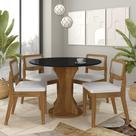 Mesa Linares Com 4 Cadeiras Sextavada Freijó/preto/material sintético Branco - Ma Mesa Linares Com 4 Cadeiras Sextavada Freijó/preto/material sintético Branco - Ma