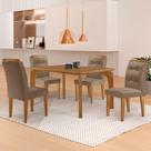 Mesa Liz 120 Mdf Canto Copo E Com 4 Cadeiras Carol Veludo Capuccino/naturalle/naturalle