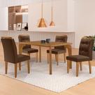 Mesa Liz 120 Mdf Canto Copo E Com 4 Cadeiras Carol Veludo Marrom/naturalle/naturalle