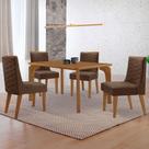 Mesa Liz 120 Mdf Canto Copo E Com 4 Cadeiras Safira Veludo Marrom Naturalle