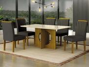 Mesa Lorena 1,60 Freijó/Decor Tampo Off C/Vidro 6 Cadeiras