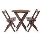 Mesa Madeira 68cm Diametro Dobravel com 2 Cadeiras Bares Imbuia / Liso