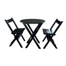 Mesa Madeira Redonda 68cm Diametro Dobravel com 2 Cadeiras Preto / Liso