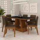 Mesa Málaga 1,6 Com 6 Cadeiras Estofadas Freijó/pto/suede Marrom - Ma