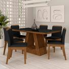 Mesa Málaga 1,6 Com 6 Cadeiras Estofadas Freijó/pto/suede Preto - M.a