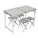 Mesa maleta dobravel em aluminio com 4 cadeiras portatil grande 120x60cm altura ajustavel camping