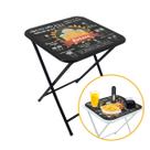 Mesa Mesinha Petisqueira de Centro 48cm Dobrável Baixa em Aço Com Adesivo de Boteco Festas