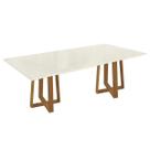 Mesa Multiuso Cozinha Elma Madeira Maciça c/ Tampo Madeirado c/ Vidro 200x100cm Carvalho/Off White - Kappesberg