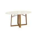 Mesa Multiuso Cozinha Elma Premium Madeira Maciça c/ Tampo Madeirado c/ Vidro 105x105cm Carvalho/Off White - Kappesberg