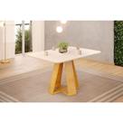 Mesa Multiuso Cozinha Kiara c/ Tampo Madeirado c/ Vidro Curvo 120x90cm Cedro/Off White - DJ Móveis