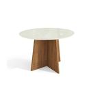 Mesa Multiuso Cozinha Lótus c/ Tampo Madeirado c/ Vidro 105x105cm Freijó/Off White - Kappesberg