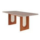 Mesa Multiuso Cozinha Valentina c/ Tampo Madeirado c/ Vidro Reto 210x100cm Cinamomo/Off White - Cimol