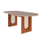 Mesa Multiuso Cozinha Valentina c/ Tampo Madeirado Oval c/ Vidro 210x100cm Cinamomo/Off White - Cimol