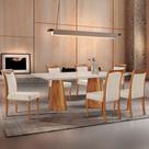 Mesa Noronha 180cm Tampo Com Vidro Laqueado Com 6 Cadeiras Linho Off White Imbuia Natural