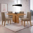 Mesa Olimpia 90 Mdf Canto Copo E Com 4 Cadeiras Safira Veludo Capuccino/naturalle/naturalle