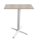 Mesa Ômega Ferro Branco 74 cm (Alt) Base X Tampo MDP Quadrado Castanheira 70cm (Larg) x 2,50cm (Alt)