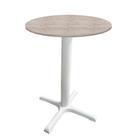 Mesa Ômega Ferro Branco 74cm (Alt) Base X Tampo MDP Redondo Castanheira 70cm (Larg) x 2,50cm (Alt) Mesa Ômega Ferro Branco 74cm (Alt) Base X Tampo MDP Redondo Castanheira 70cm (Larg) x 2,50cm (Alt)