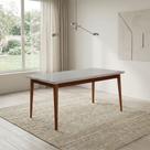 Mesa Onix 180cm Vidro Off-white com Pes Madeira Macica para Sala de Jantar Elegante Moderna - Imbuia
