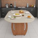 Mesa Oval 137cm Off White com Vidro Temperado e Base em Madeira