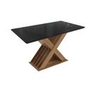 Mesa p/ Cozinha Graviola c/ Tampo Madeirado c/ Vidro 90x160cm Nogueira/Preto fosco/Vidro preto - Kappesberg