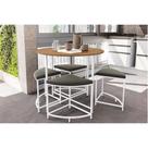 Mesa p/ Cozinha LI038 c/ Tampo Madeirado 90 cm + 4 Banquetas Canela/Branco - Kappesberg