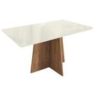 Mesa p/ Cozinha Lótus c/ Tampo Madeirado c/ Vidro 160x90cm Freijó/Off White - Kappesberg