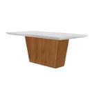 Mesa p/ Cozinha Luna c/ Tampo 180x90cm Madeirado Vidro Canto Curvo - Imbuia/Ripado 3D/Off White - Rufato
