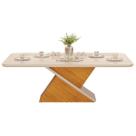 Mesa p/ Cozinha Zafira c/ Tampo Madeirado c/ Vidro Curvo 200x100cm Cedro/Off White - DJ Móveis
