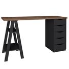 Mesa P/ Escritório Escrivaninha 5 Gavetas Nogal Preto