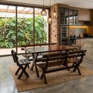 Mesa para Área Externa e 4 Bancos com Encosto Kit Churrasco Yescasa Imbuia
