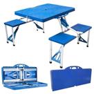 Mesa para camping dobravel piquenique viagem portatil com 4 cadeiras azul