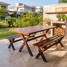 Mesa para Churrasco Área Externa com 2 Bancos Madeira Maciça 200cm Yescasa Imbua Marrom
