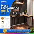 Mesa para Computador em L Industrial Compacta Tampo Amadeirado Estrutura Preta para Trabalho Estudo e Gamer
