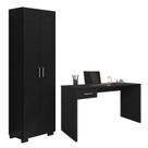 Mesa para Computador Gávea com Gaveta e Livreiro Office com Portas Grandes Preto Trama - Móveis Leão
