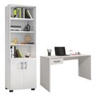 Mesa para Computador Gávea com Gaveta e Livreiro Office com Portas Pequenas Branco Trama - Móveis Leão