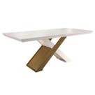 Mesa para Cozinha Imperatriz + Tampo Madeirado Vidro Reto 180x90cm Imbuia/Off White - Rufato