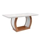 Mesa para Cozinha Jade + Tampo Madeirado Vidro Curvo 180x90cm Imbuia/Off White - Rufato Mesa para Cozinha Jade + Tampo Madeirado Vidro Curvo 180x90cm Imbuia/Off White - Rufato