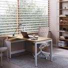 Mesa para Escritório com Balcão Lateral Porta e com Chave 3 Gavetas 160cm Executive Nogal E Branco
