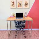 Mesa para Escritório de Ferro e Madeira 96cm Style Industrial Nozes e Dourado