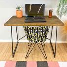 Mesa para Escritório de Ferro e Madeira Industrial Tabaco e Preto