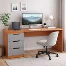 Mesa para Escritório Madri 3 Gavetas Cinza/Freijó - Politorno Mesa para Escritório Madri 3 Gavetas Cinza/Freijó - Politorno