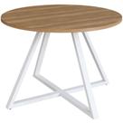 Mesa Para Escritório Reunião Redonda Pés Industrial Idea A03 Nogal Sevilha Branco - Lyam Decor Mesa Para Escritório Reunião Redonda Pés Industrial Idea A03 Nogal Sevilha Branco - Lyam Decor