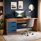 Mesa para Escritório Valência 3 Gavetas Azul/Freijó - Politorno Mesa para Escritório Valência 3 Gavetas Azul/Freijó - Politorno