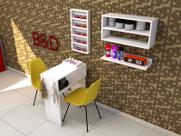 Mesa para Manicure 4 peças com Expositor, Nicho e Prateleira